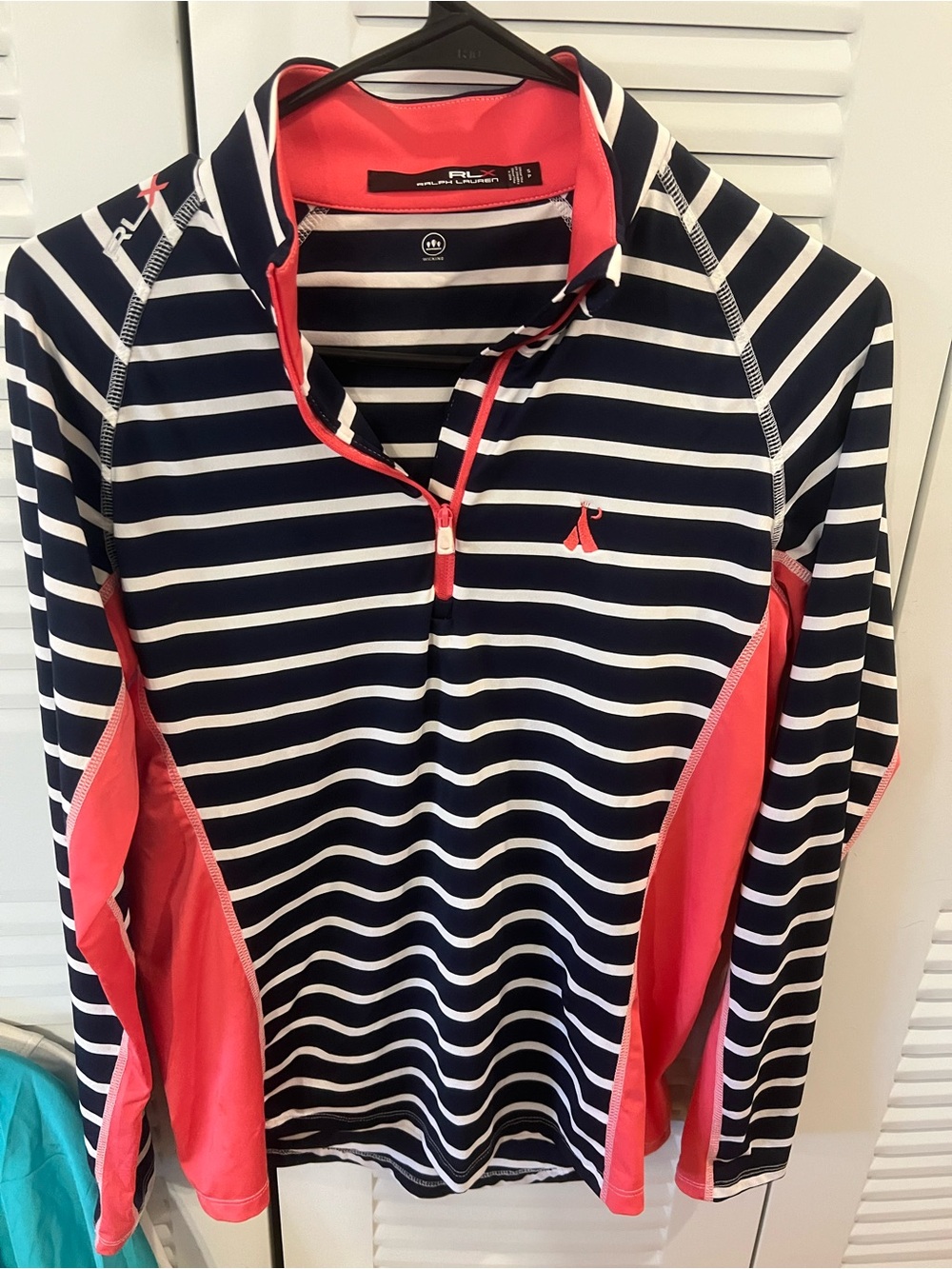 RLX Ralph Lauren navy and white striped quarter-zip athletic top size S